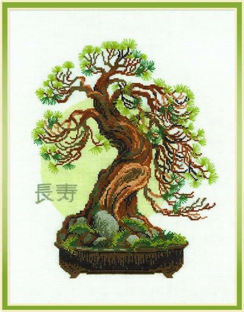 RIOLIS - Bonsai Matsu Wish of Longevity 1037, Cross Stitch Kits 13,78" x 17,72", Cross Stitch Kits for Beginners & Advanced, Crossstitching Kit Adult, Embroidery Counted Stitching Kit