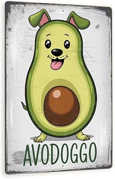 AVODOGGO Funny Avocado Dog Metal Sign 8x12 Vintage Cartoon Wall Decor With Rustic Finish, Whimsical Kitchen Or Nursery Art