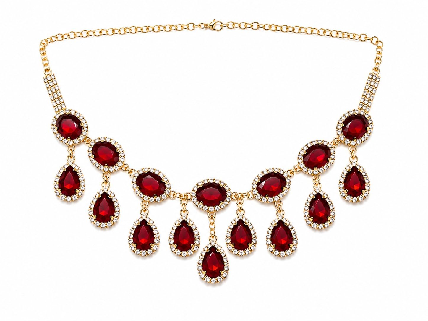 Ruby Red Crystal Necklace Set for Women – Gold-Plated Teardrop CZ Stone Bridal Jewelry Set with Matching Drop Earrings | Wedding, Party & Festive Use-picture-29