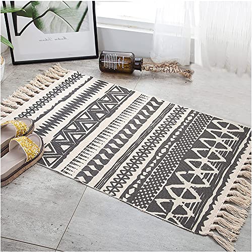 2'X3' Black And White Kitchen Rug,Small Bohemian Farmhouse Geometric Hand Woven Cotton Throw Rugs For Front Door ,Living Room, Bedroom,Doorway, Entryway,Laundry Room #TOP1