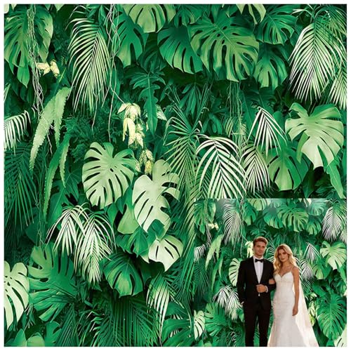 8x8FT Jungle Safari Plants Photo Background Hawaiian Luau Green Tropical Palm Leaves Photography Backdrop Birthday Party Baby Shower Polyester Decorations Supplies Banner