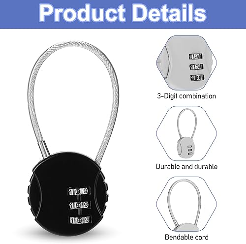Miniatura 4 de Paquete de 2 cerraduras de combinación pequeña de 3 dígitos, mini candado de combinación reiniciable, candado para equipaje al aire libre,