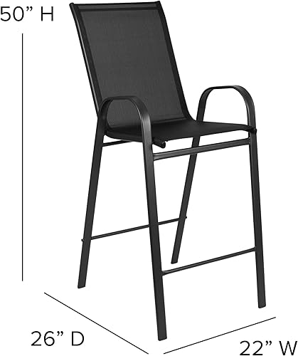 Miniatura 3 de Flash Furniture Brazos - Juego de mesa de bar, 3 piezas, mesa de bar Brazos de cristal con 2 taburetes de bar negros para patio, sillas de exterior