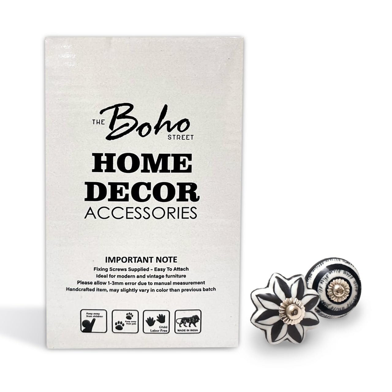 The Boho Street Handmade Ceramic Multipurpose Knobs Ceramic Door Handles Set Assortment (20, Black & White) - Image 2