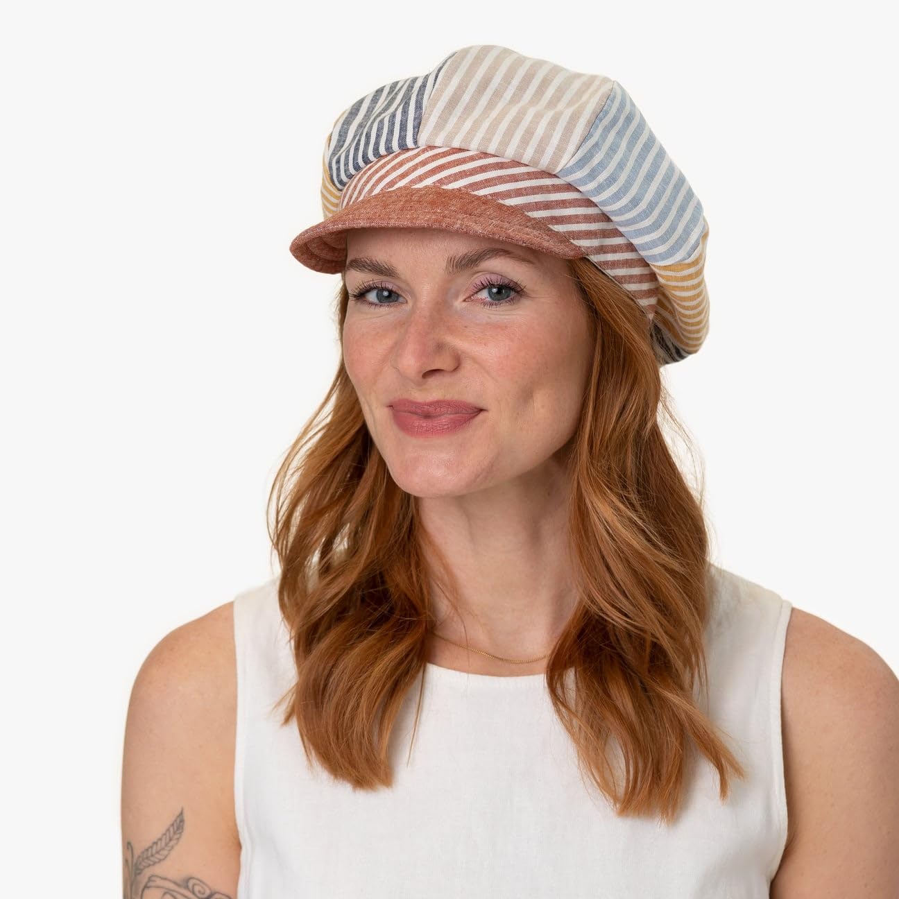 Lipodo Casquette Gavroche Multicolour Stripes Femme - Made in Italy Baker Boy avec Etiquette en Lin Visiere, Visiere Ete Printemps-ete