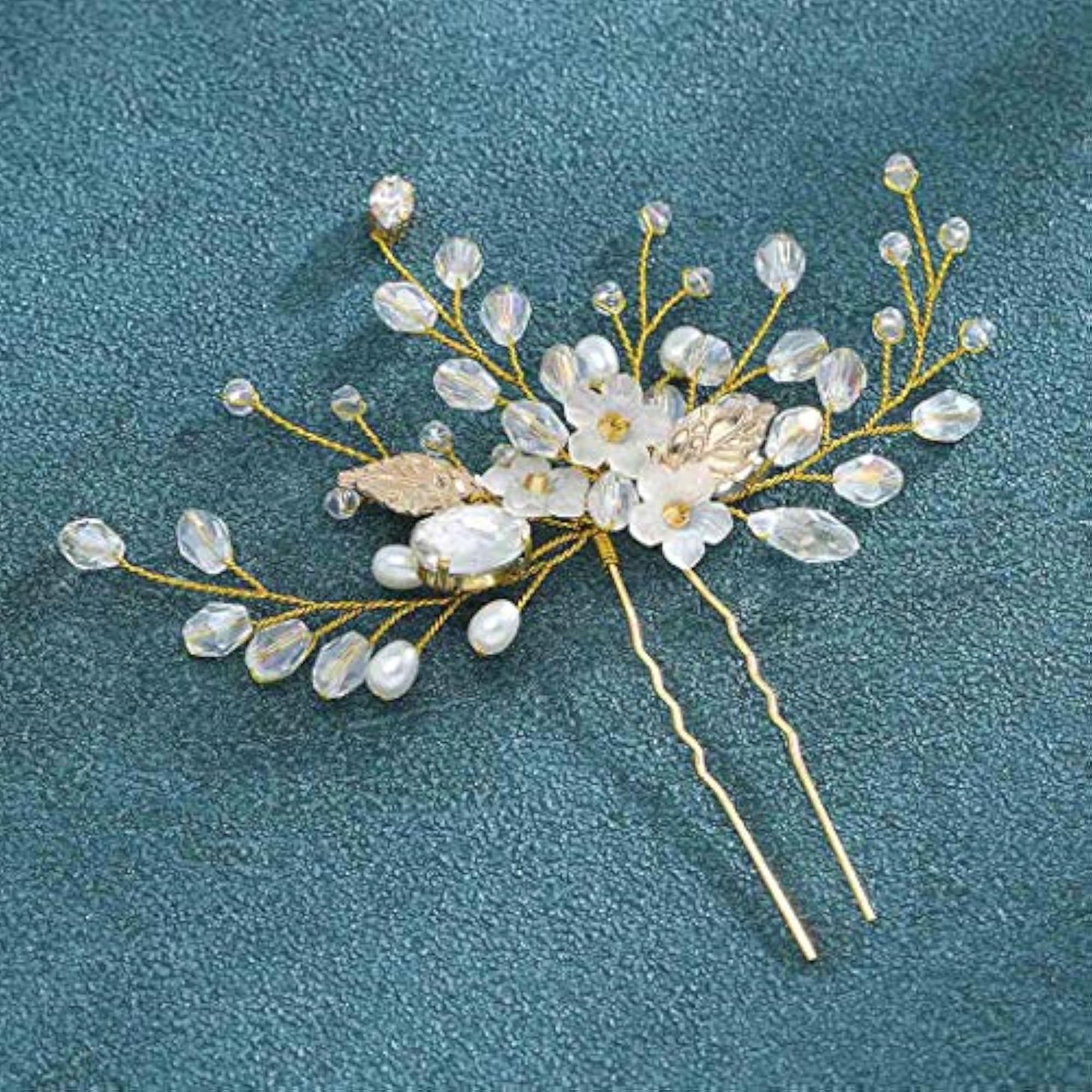 Rhinestone Bridal Hair Piece, Flower Leaf Design
