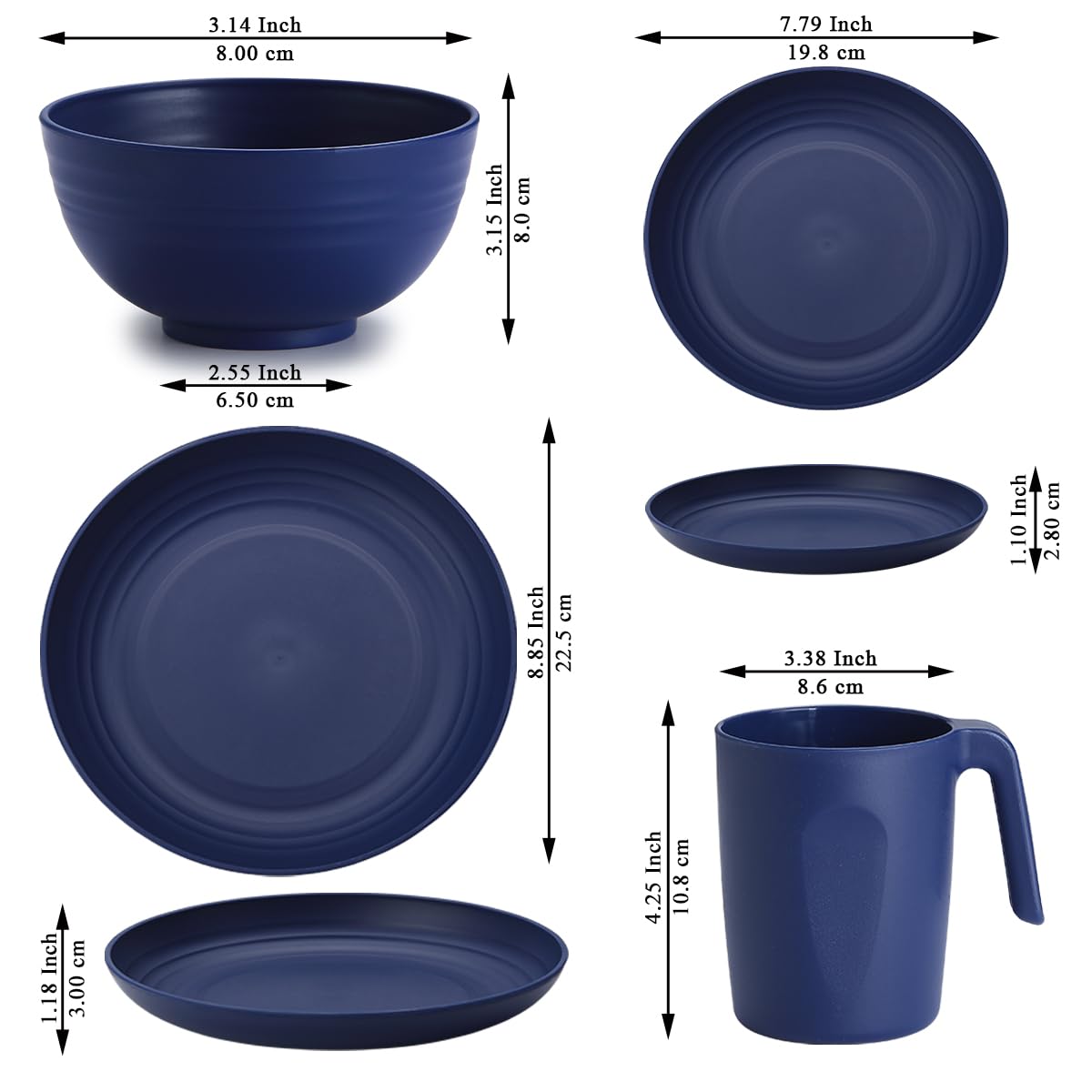Berglander Plastic servies sets 24pcs service voor 6, FR kleur herbruikbare borden en kommen sets, schotel set omvatten diner borden, dessert bord, ontbijtgranen kommen, kopjes