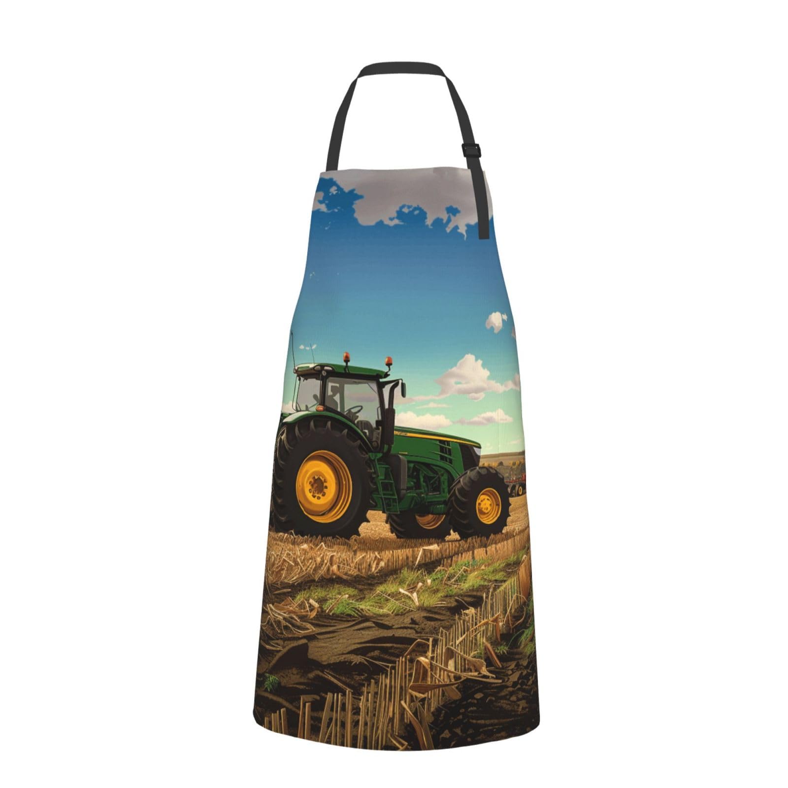 Aqrjlpo Unisex Tractor Farm Printed Chef Apron For Men Women Adjustable Bib Apron Funny Cooking Aprons With Pockets