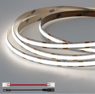 VST Cob LED Strip Light 16.4ft, 12V Tape Lights, Cool White 6000K, Cuttable | 2400 LED, Self-Adhesive, 8mm, 9.6w/m, UL Listed, CRI 93+, Rope Lighting for Kitchen, Cabinet (Power Source Not Included)