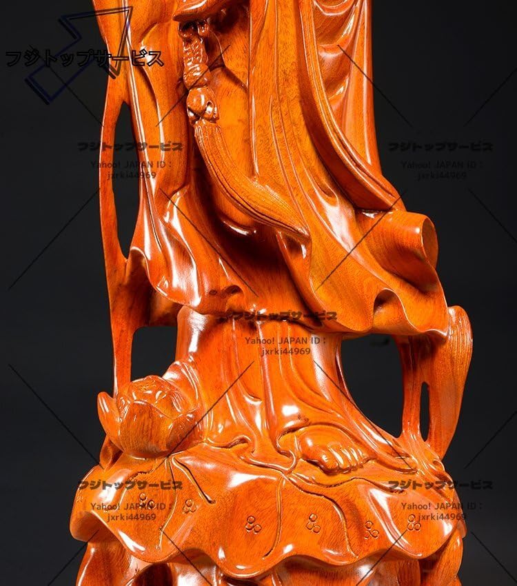 精密細工 木彫り 花梨木 天然木 置物 観音菩薩像 仏像 高さ30cm 【Bajrang】