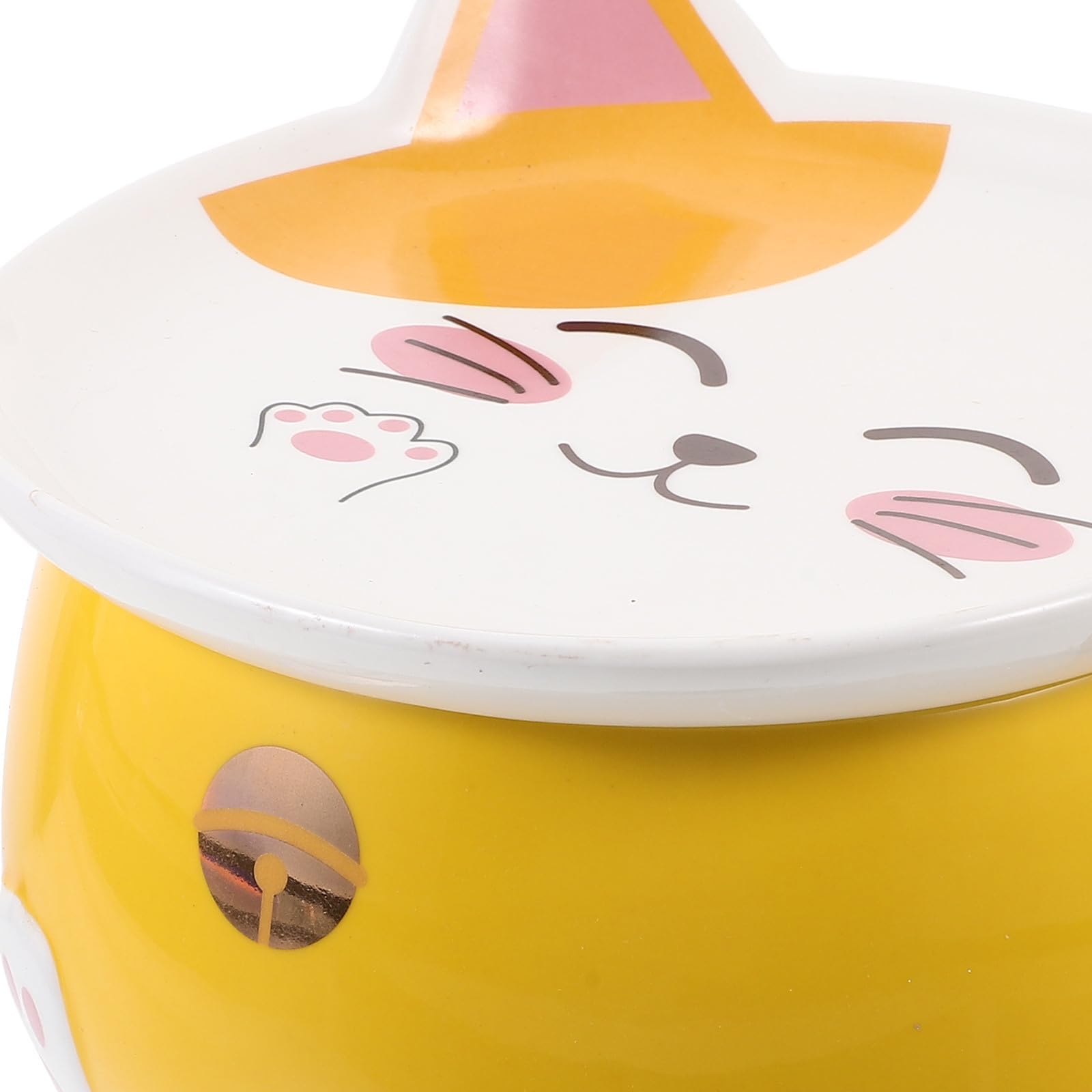 Tazón de Ramen de Gato de Cerámica Tapa, Multiusos para Sopa y Postre, Diseño Amarillo Borde Liso Adecuado para Uso en Casa