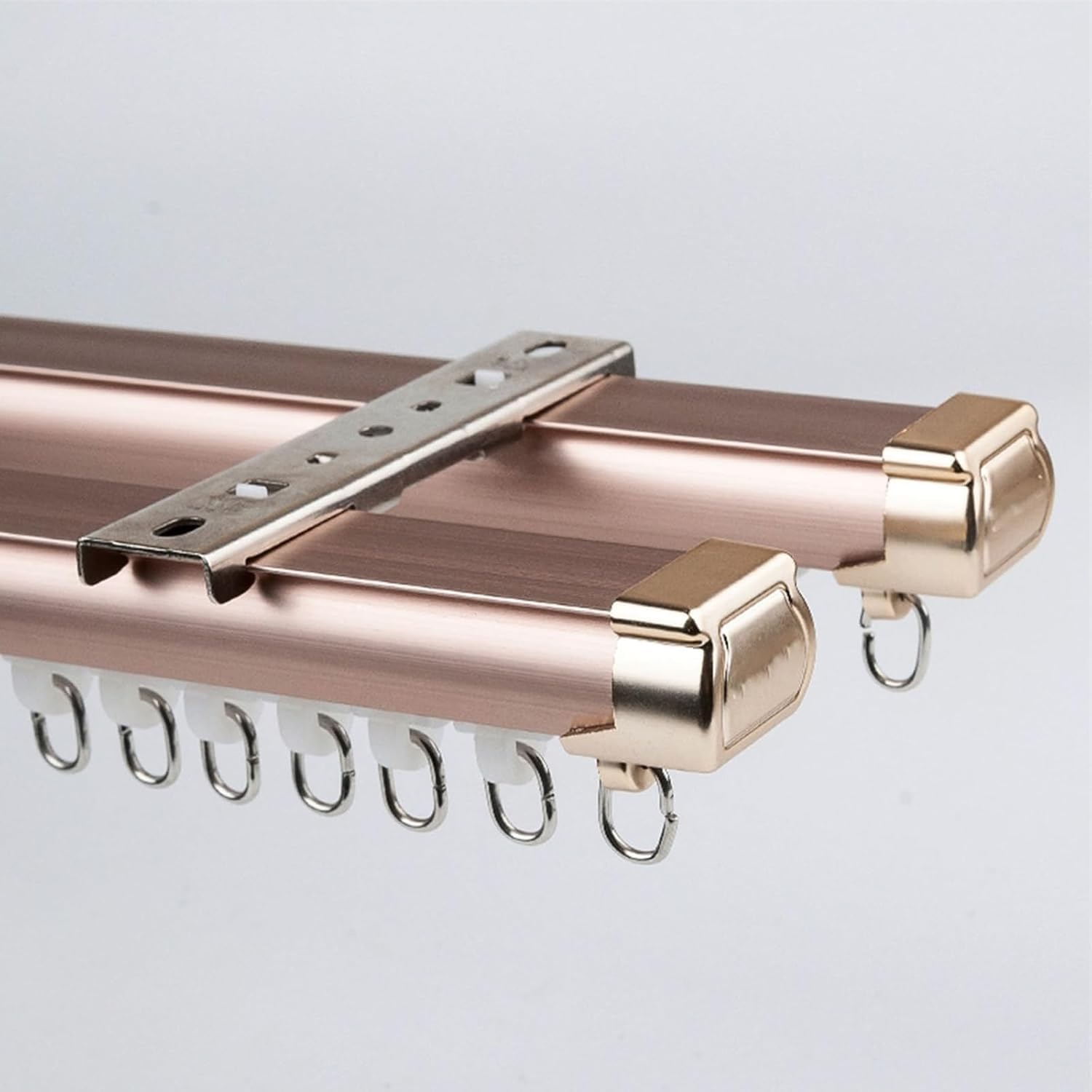 DECAKE Curtain Double Tracks Ceiling Or Wall Mounting, Heavy Duty Aluminum Slider For Bedroom Living Room Window Hotel Dividers(Size:2.4m(2 * 1.2m),Color:Pink-ceiling)