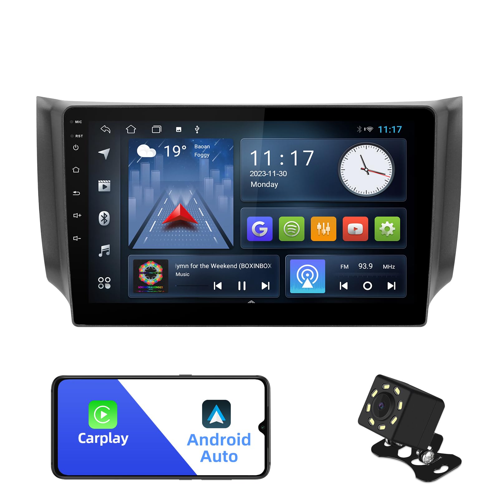 2+32G Android 10 Double Din Car Stereo for Nissan Sentra 2013-2017 with 10.1-Inch Touchscreen Radio Built-in Wireless Carplay/Android Auto/GPS/Bluetooth/FM/Backup Camera