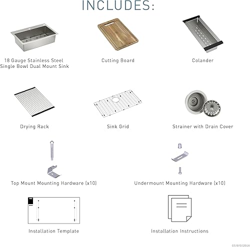 Miniatura 3 de Moen Luxe Chef GS181012BUX - Fregadero con estación de trabajo de acero inoxidable de calibre 18 de 33 x 22 pulgadas, incluye tabla de cortar,