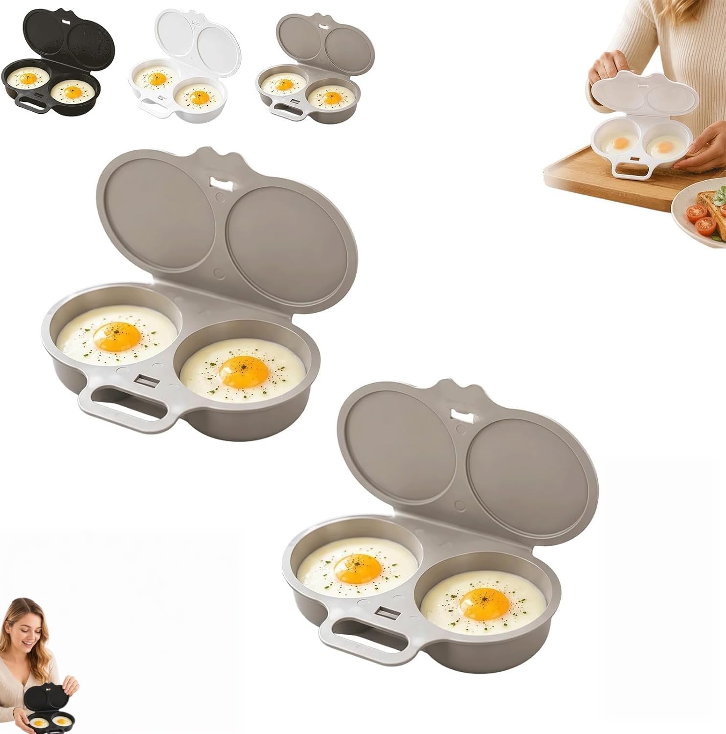 2PCS Microwave Egg Poacher, Dual Cavity with Lid and Handle