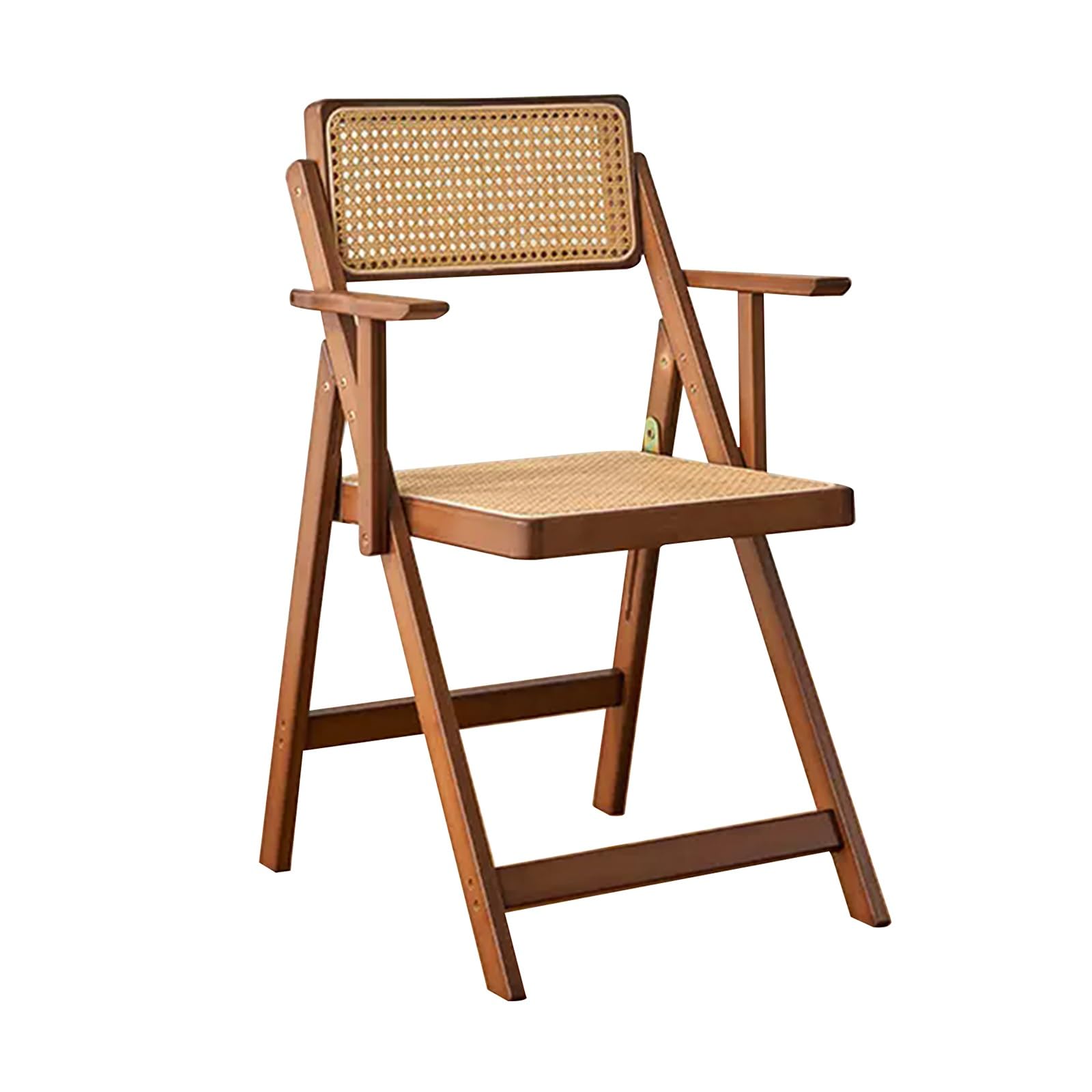 Silla de Mimbre Plegable para Comedor, Estructura de Madera Resistente con Respaldo y reposabrazos (Verde Azulado)