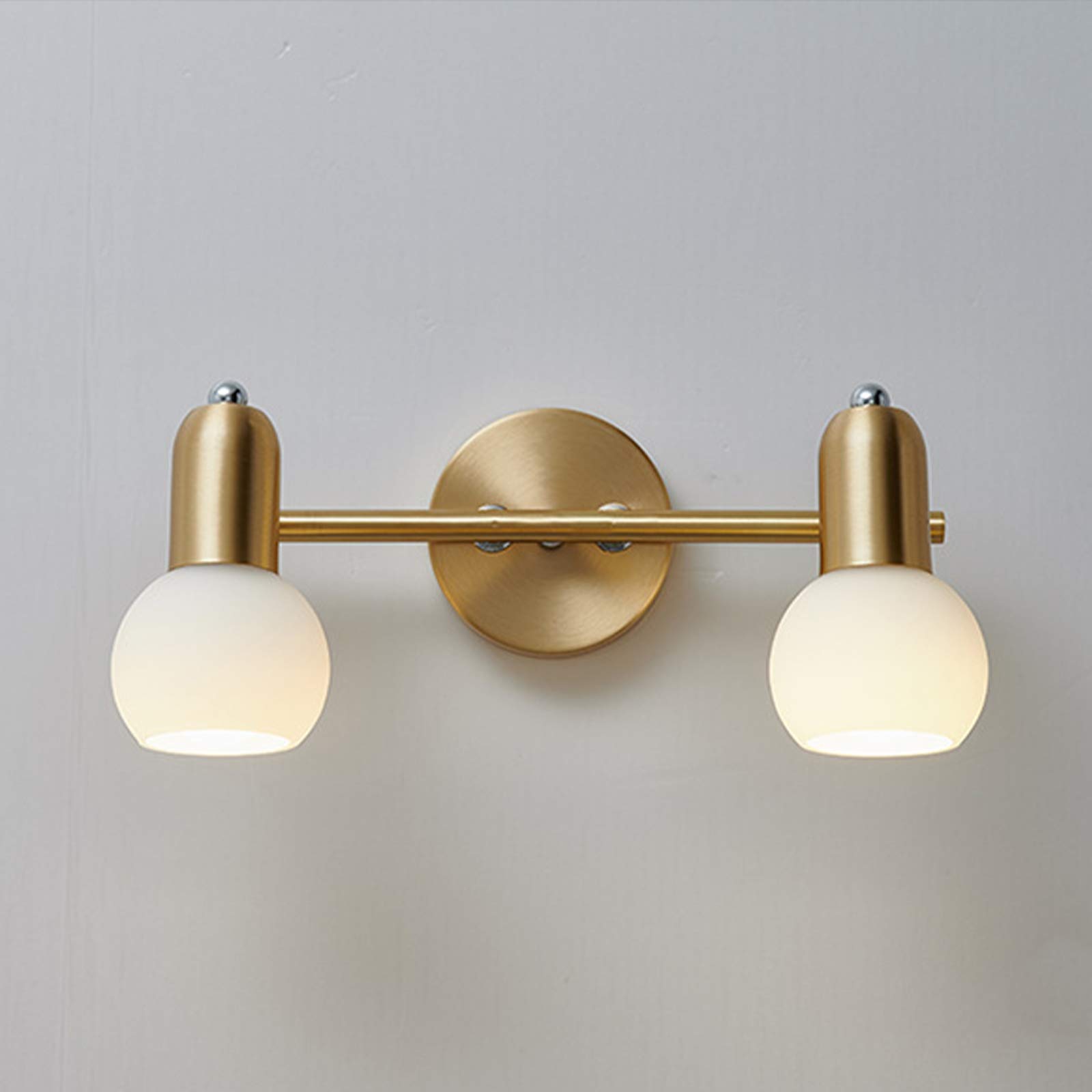 Mosiężna lampa łazienkowa LED, regulowana lampa ścienna z 3 temperaturami barwowymi, złote lustrzane światła E14, 2 płomienie, lampa ścienna, oświetlenie toalety, wodoszczelność IP44