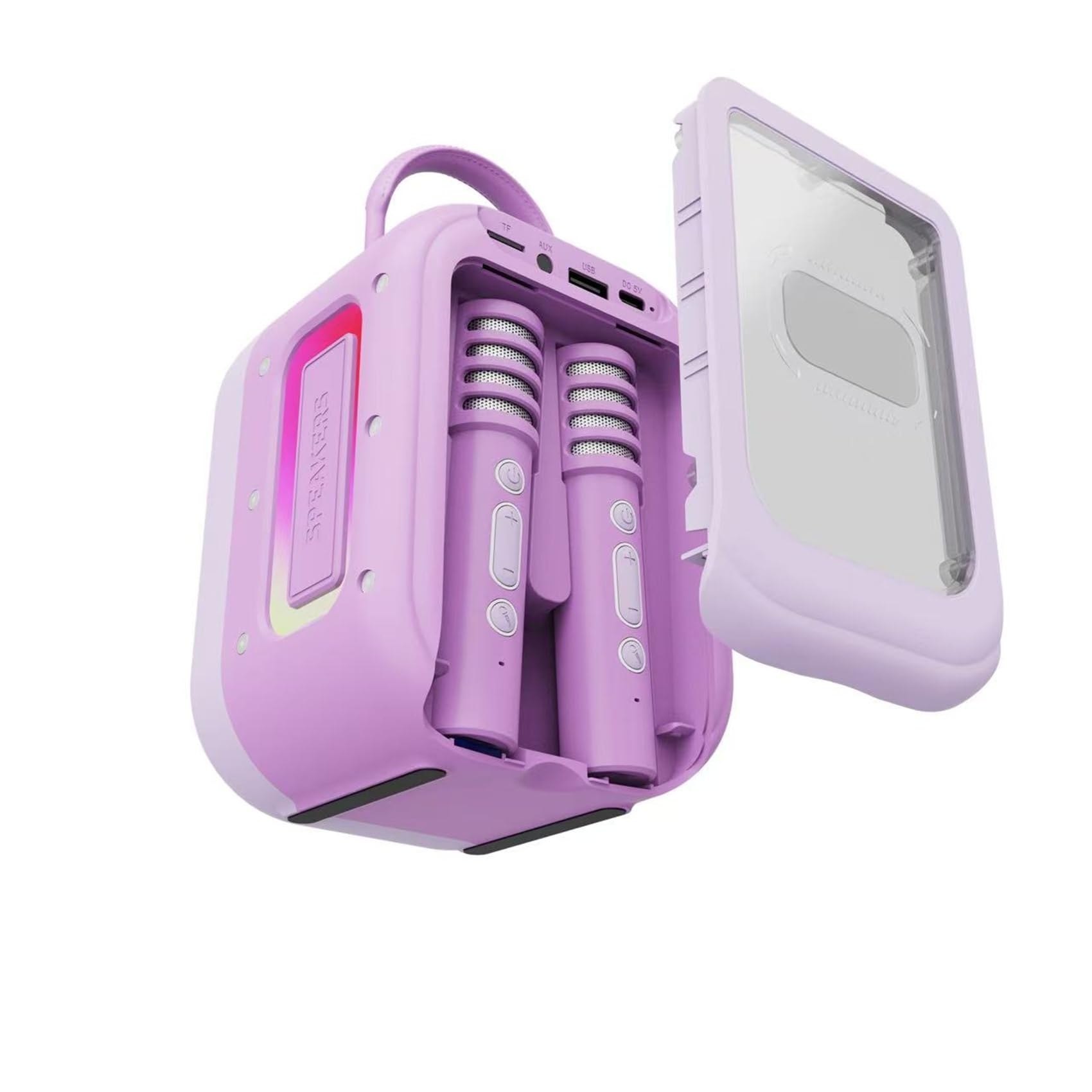 Celly – Speaker Bluetooth 10 W con 2 Microfoni Wireless, LED RGB, Batteria Ricaricabile, Ideale per Bambini e Karaoke, Colore Viola