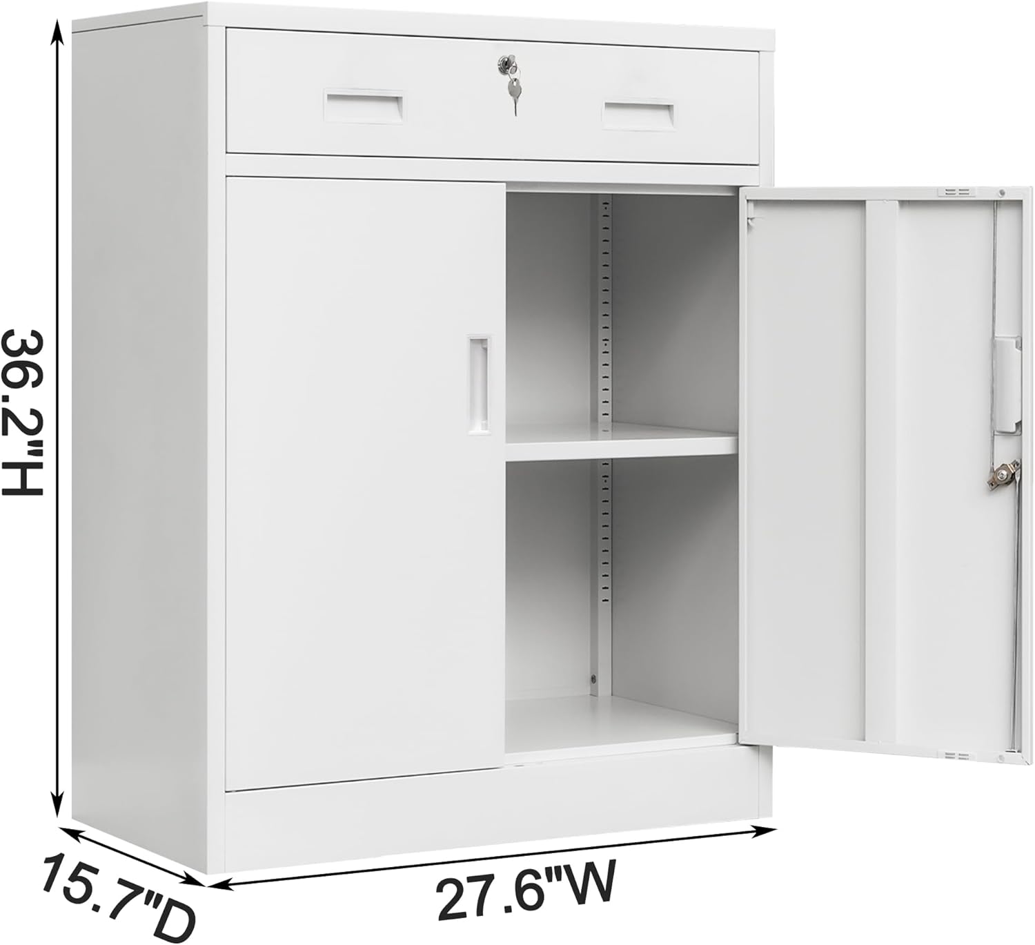 Wanfu Metal Storage Cabinet, Locking Cabinet with 1 Drawer and Adjustable Shelf, 36" H x 28" W x 16" D Steel Storage Cabinet for Office, Garage, Home-White