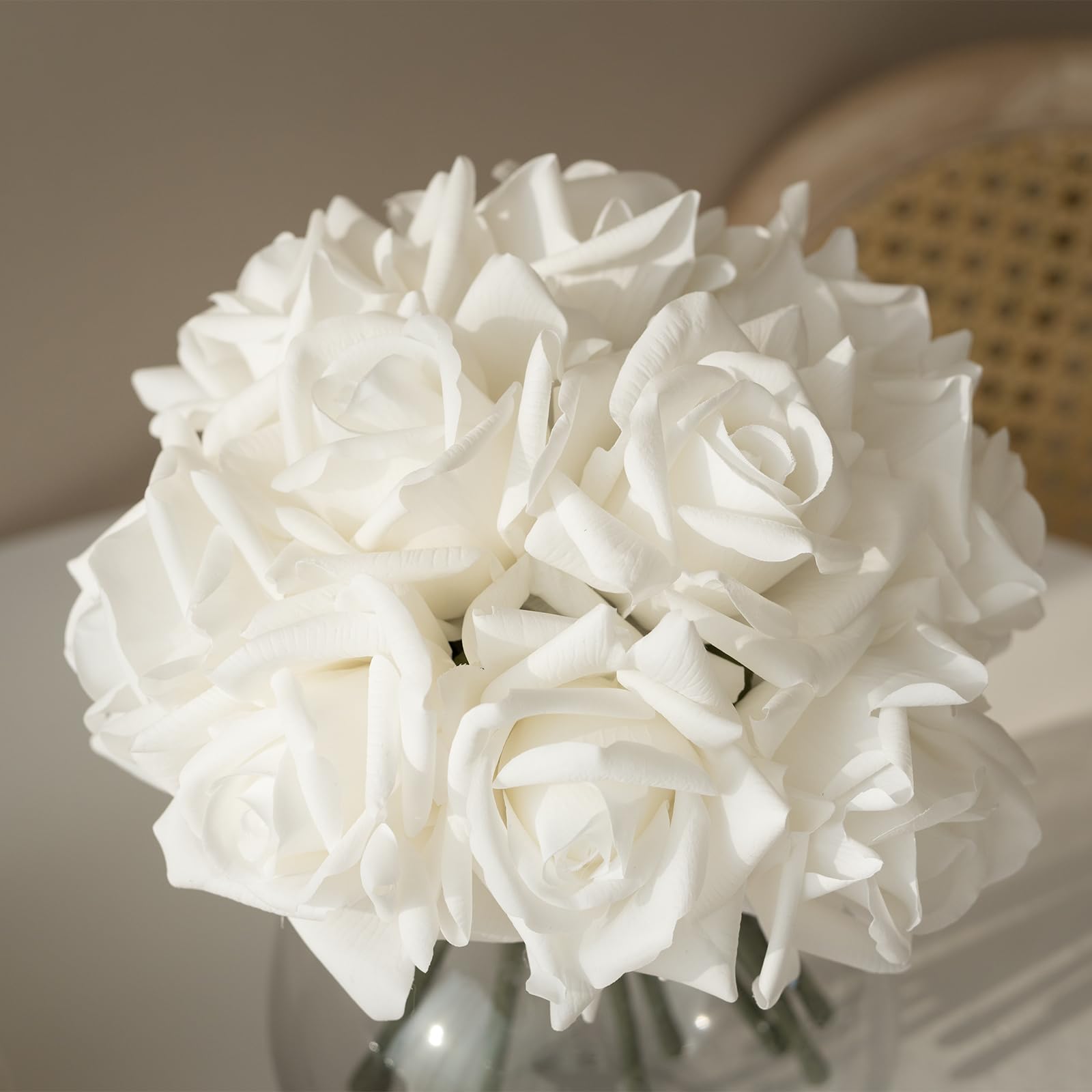 DUYONE Artificial Roses Single Stem 10pcs Fake Silk Flower Arrangement Bouquet for Home Party Wedding Decoration(White)