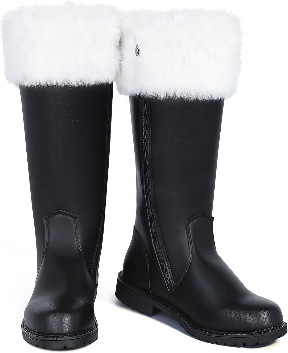 SOMOYA Christmas Santa Claus Boots for Men Women Santa Boots Men Christmas Shoes Adult Black for Cosplay Shoes with White Plush Cuffs