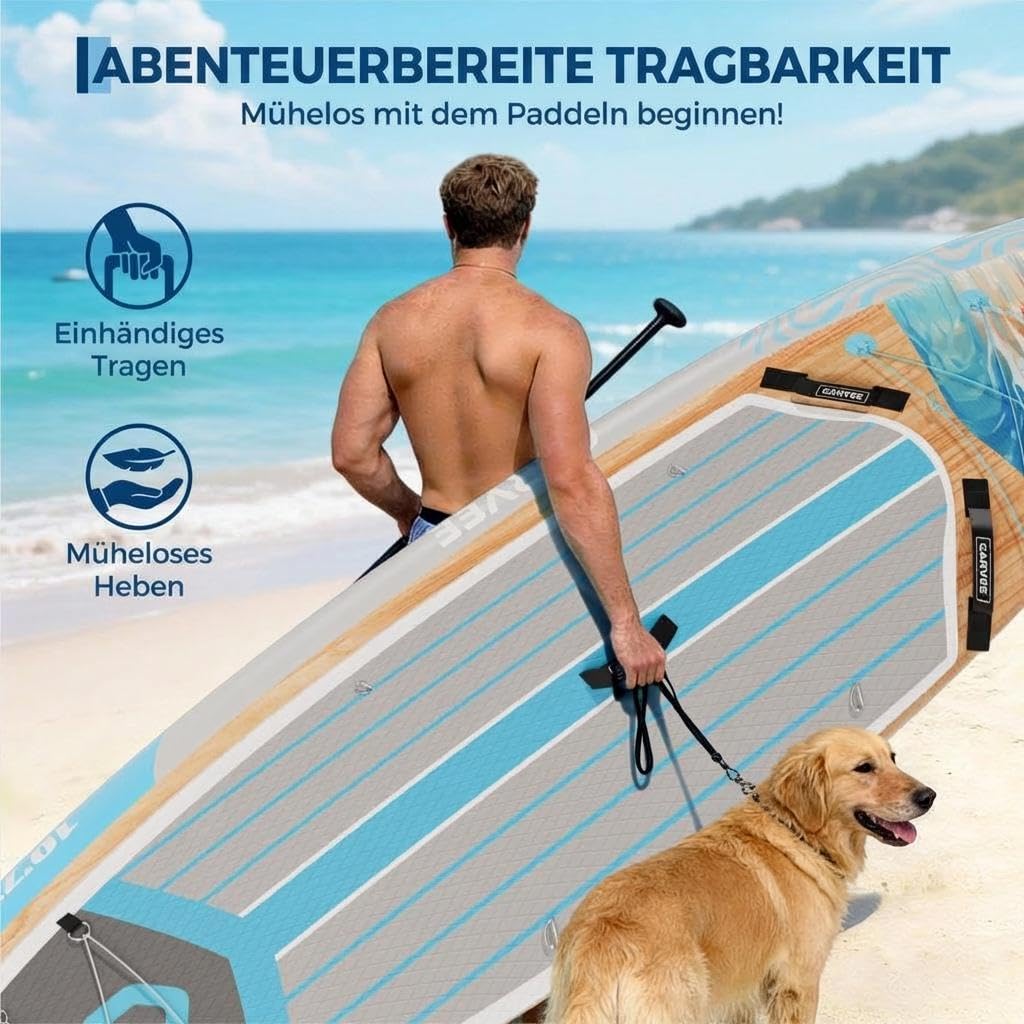 Premium SUP Board Set, Aufblasbares Stand Up Paddling Board – Ultra-Breites Mit 204kg Belastbarkeit, Verstellbares 3-Teiliges Paddel Mit Kamerahalterung, Komplettes Zubehör, Anfänger, Fortgeschrittene