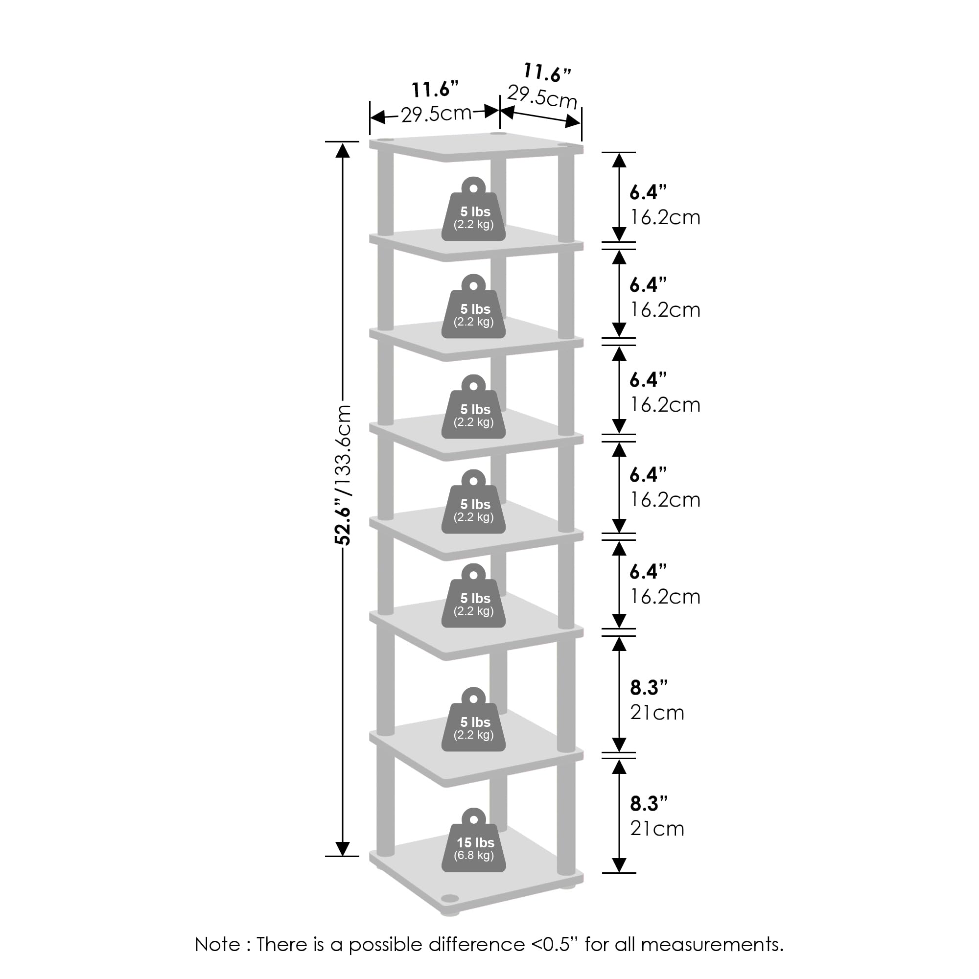 Furinno Turn-N-Tube 8-Tier Vertical Space Saving Free Standing Corner Shelf, Display Rack, Espresso/Black