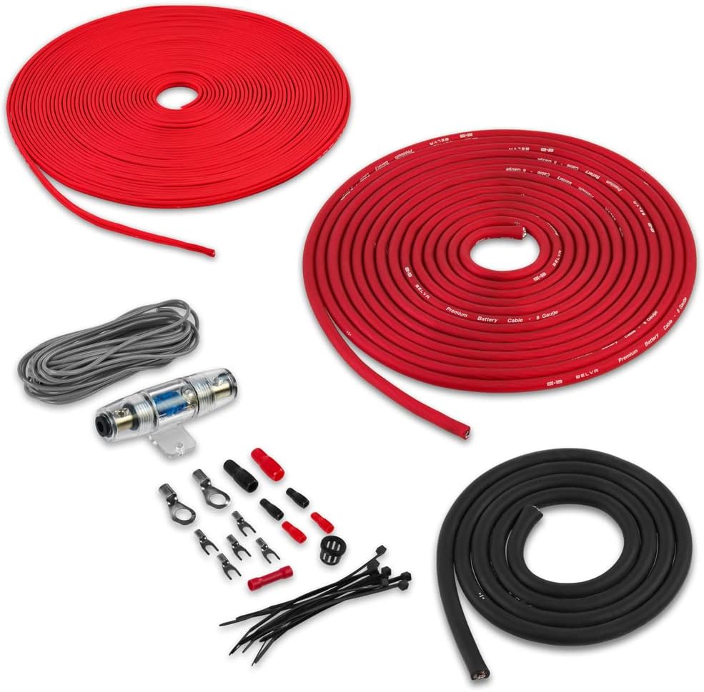 Belva BPK8 8 Gauge Amp Kit with Speaker Cable (CCA Wiring, NO RCA)