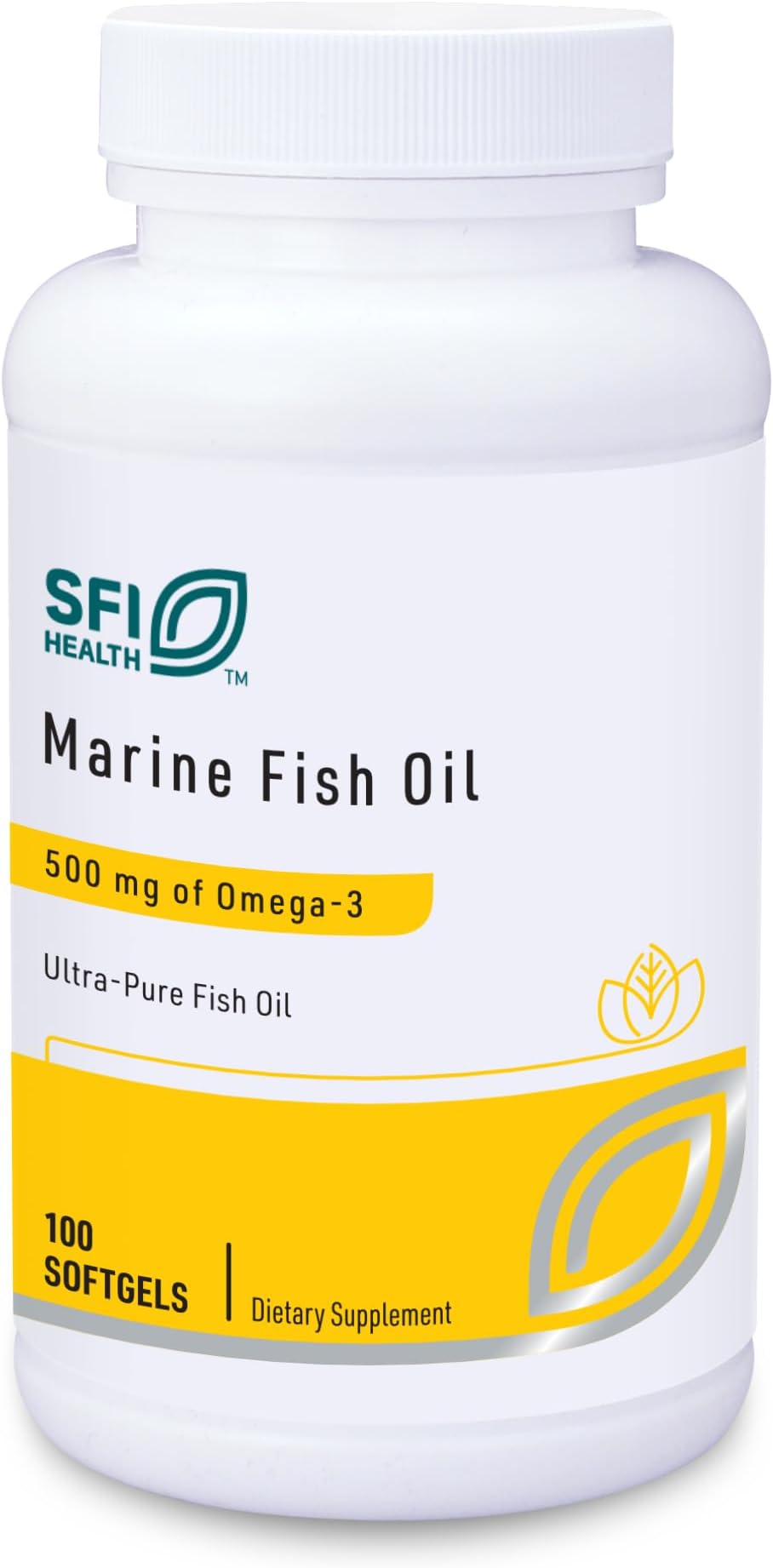 SFI Health Klaire Labs Marine Fish Oil - Ultra Pure 300 Milligrams EPA & 200 Milligrams DHA Omega 3 Unflavored Fish Oil with No Fishy Taste, Cholesterol-Free & Gluten-Free (100 Softgels)