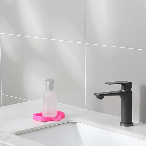 Vista 409 de Jaboneras de baño de silicona con boquilla de drenaje, organizador de fregadero de baño y cocina, soporte para esponja, bandeja de jabón para Gris