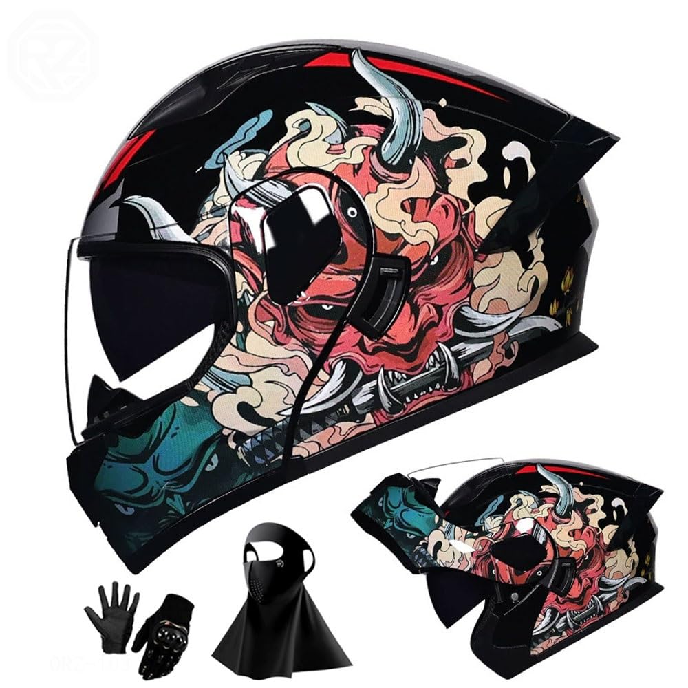 Ragopilen P15 Helmet, Full Face Motorcycle Helmet Approved 2 Visors Black Night Vision Adult Kids M-2Xl 3Pcs(,Xl(59-60Cm))