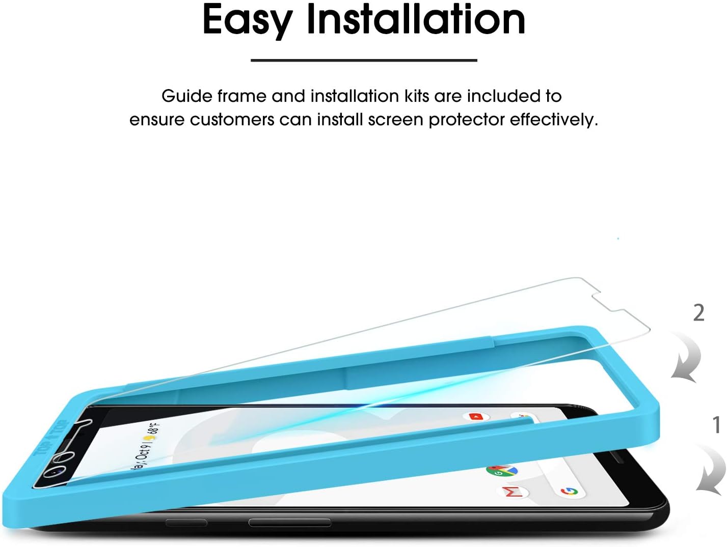 OMOTON Google Pixel 3 Screen Protector, Tempered Glass Screen Protector for Google Pixel 3 [5.5 Inch] with Guide Frame [Only Cover Display Area] [2 Pack]