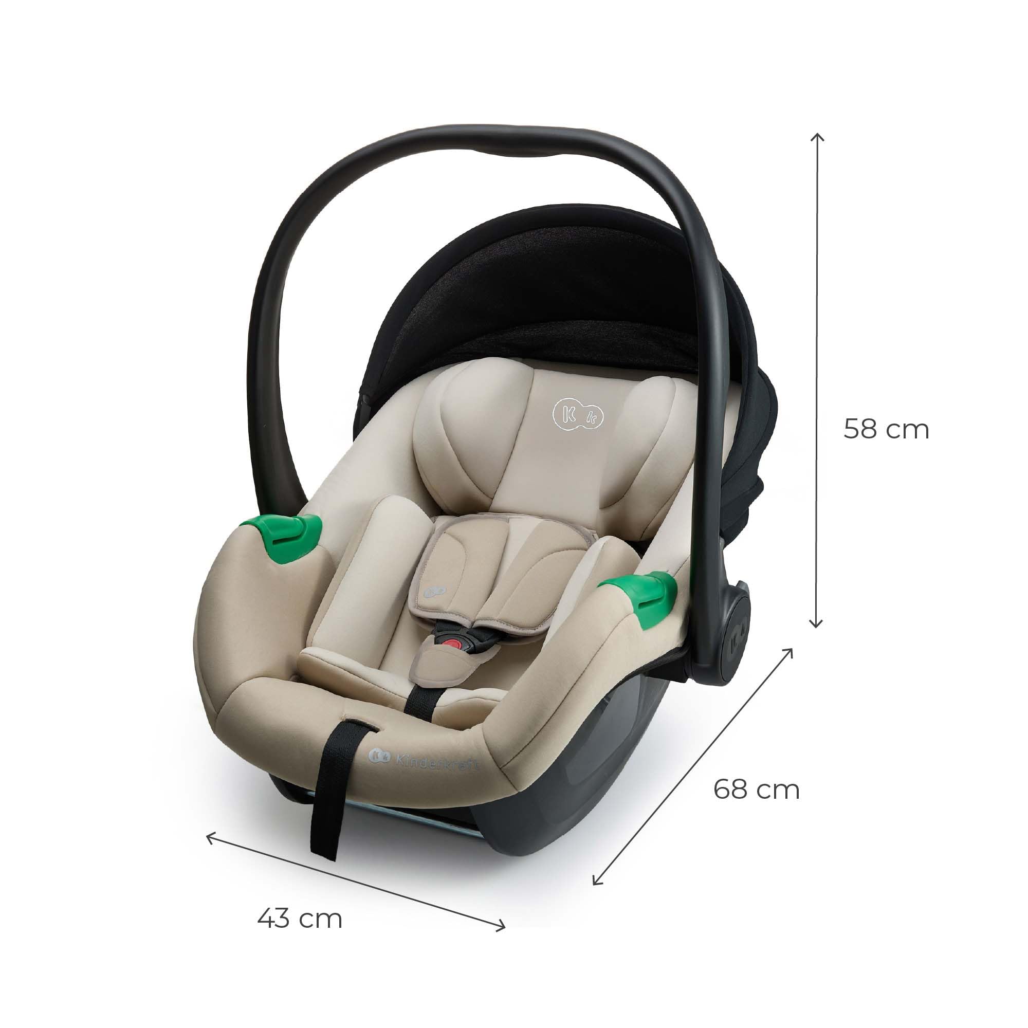Kinderkraft MINK PRO 2 i-Size 40-87 cm Autositz, Tragesitz von Geburt an Gruppe 0+, verstellbares Kopfpolster, Einlage für die Kleinsten im Lieferumfang enthalten, Beige