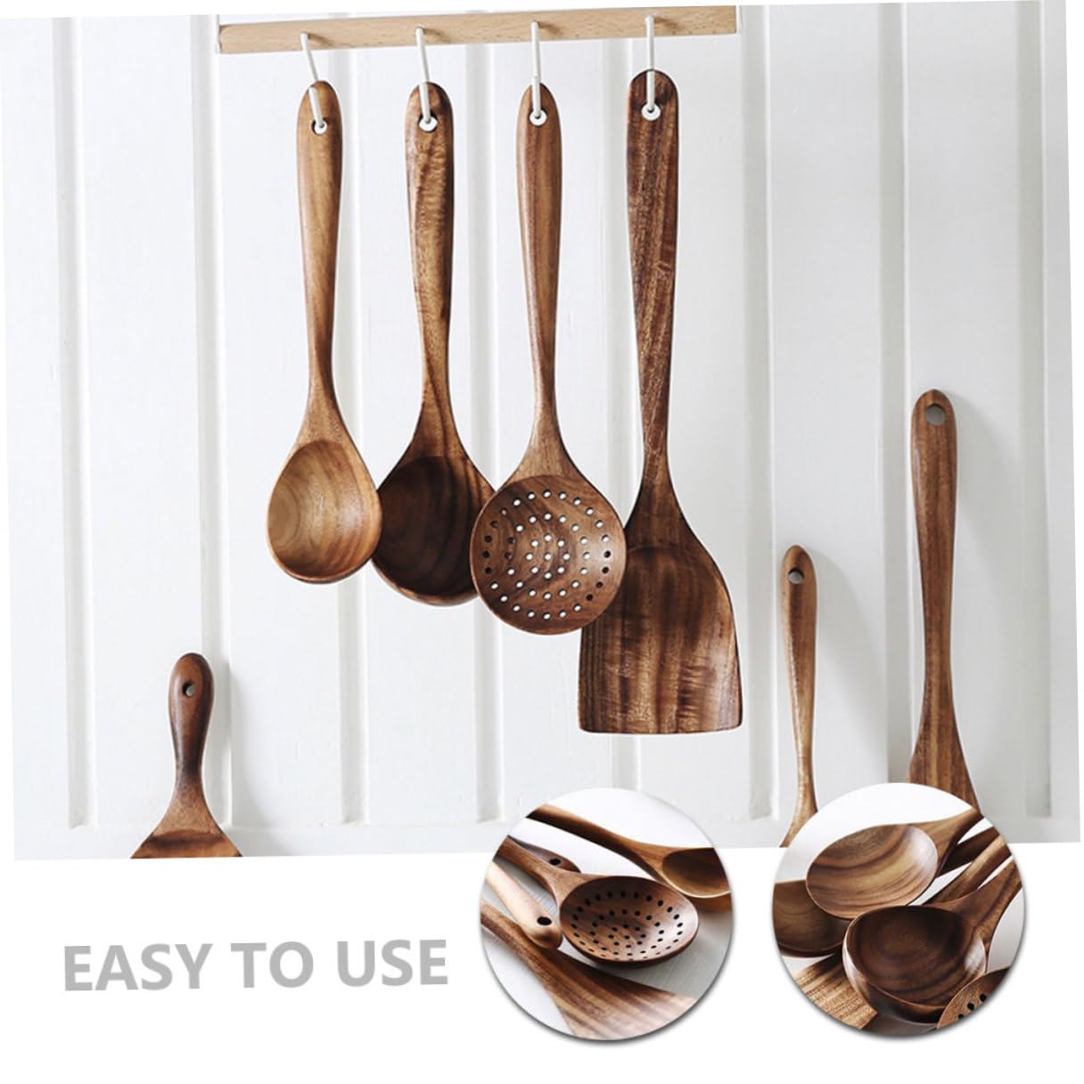 Alipis Utensili Cucina in Legno di Acacia con Cucchiai e Mestoli Manico lungo Superficie Liscia e Ergonomica per Uso Professionale e Casalingo per Cucinare senza Graffi su Pentole
