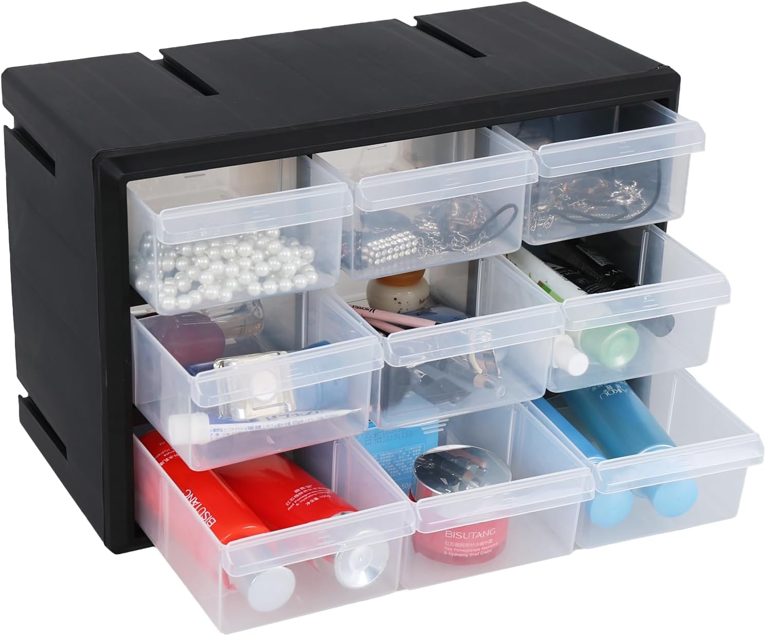 Small Parts Drawer Cabinet, 9 Drawer Desktop Storage Cabinet, Plastic Storage Drawers for Crafts Set of 1, Black