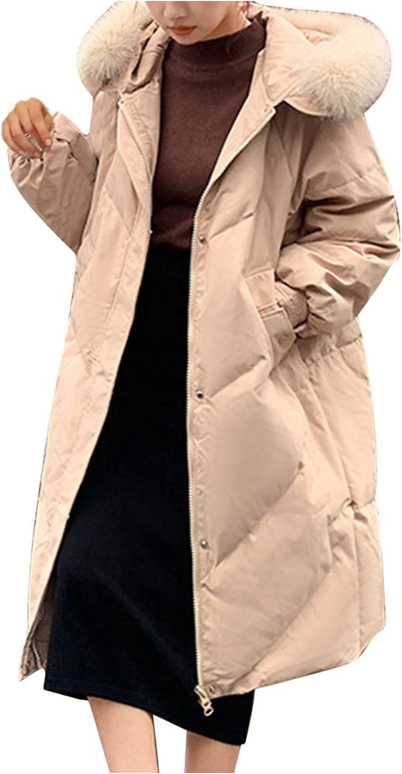 Buolo Jackets for Women Casual Lightweight Long Sleeve Padded Clothes Large Wool Collar Thick Coat Plus Size Outerwear Tops