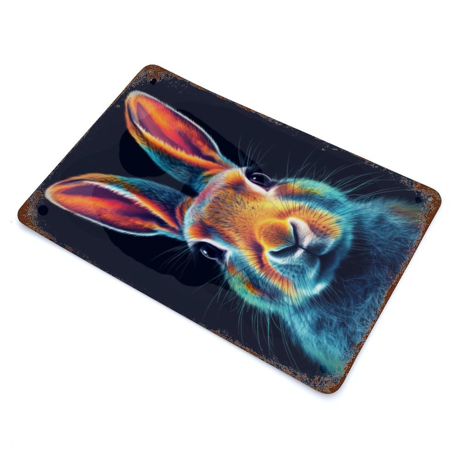 Rabbit Neon Vintage Rust Metal Sign 11.8"x7.9", Farmhouse Wall Decor for Garage, Pub Or Kitchen