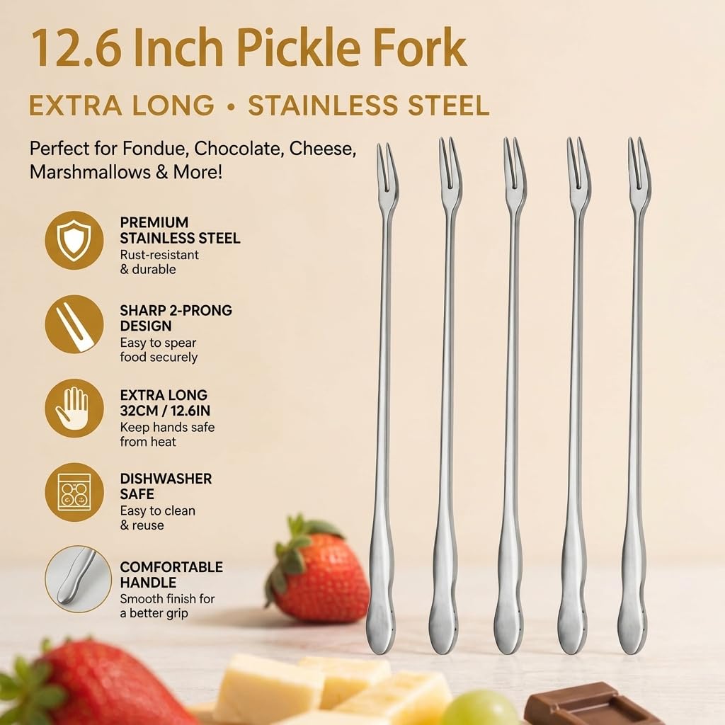 Extra Long Pickle Fork 12.6 inches, 5 Pcs Long Handle Olive Fork, Stainless Steel Cocktail Forks, Prong Pickle Picker, Pickle Grabber, Long Dessert Forks, Long Fruit Fork, 5 pieces — Amazon image 2