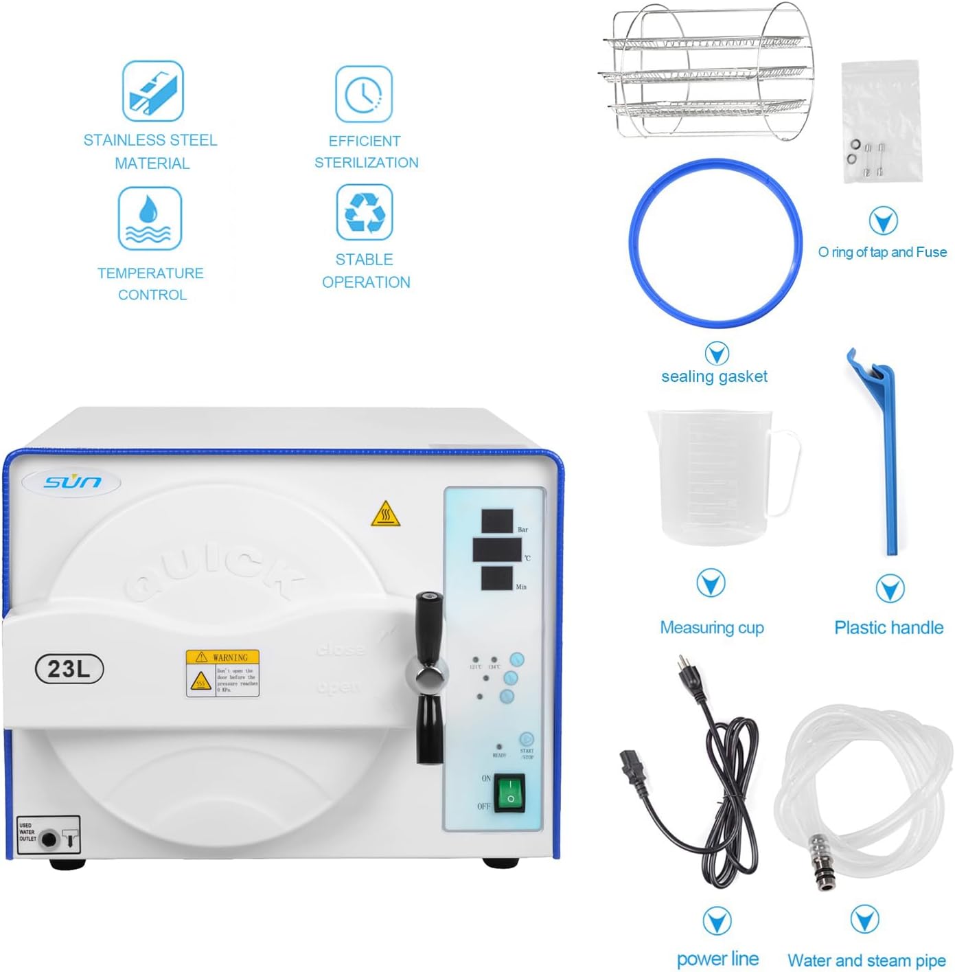 Blue Class N Oral Autoclave Disinfector Full-Automatic 18L/23L High Pressure High Pressure Temperature Steam Digital Display Vacuum Stainless Steel Liner (23L)