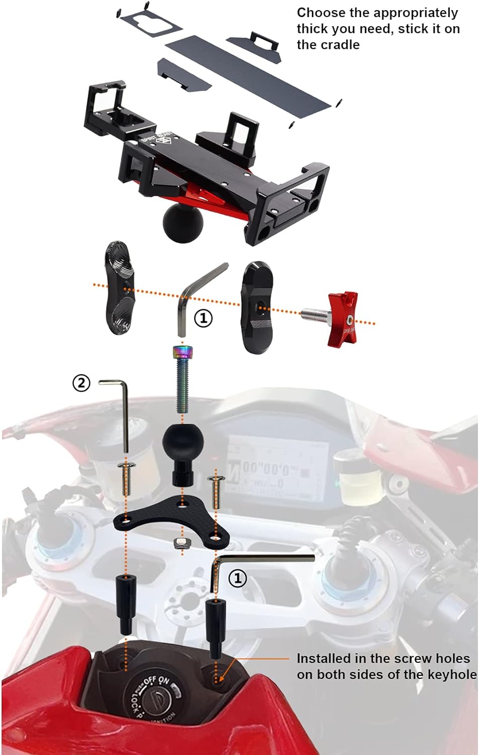 Motorcycle Phone Mount Holder,Compatible with Panigale V4, V4S, 959, 939/950(Super Sport/S), 848, 899, 1199, 1299, Fixing Device Adjustable Size (Red)