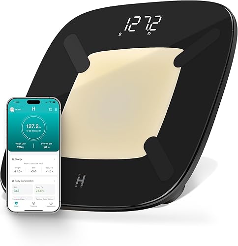 Homedics Báscula inteligente digital, pantalla LED con detección de movimiento, análisis de 13 métricas corporales, sincronización Bluetooth,