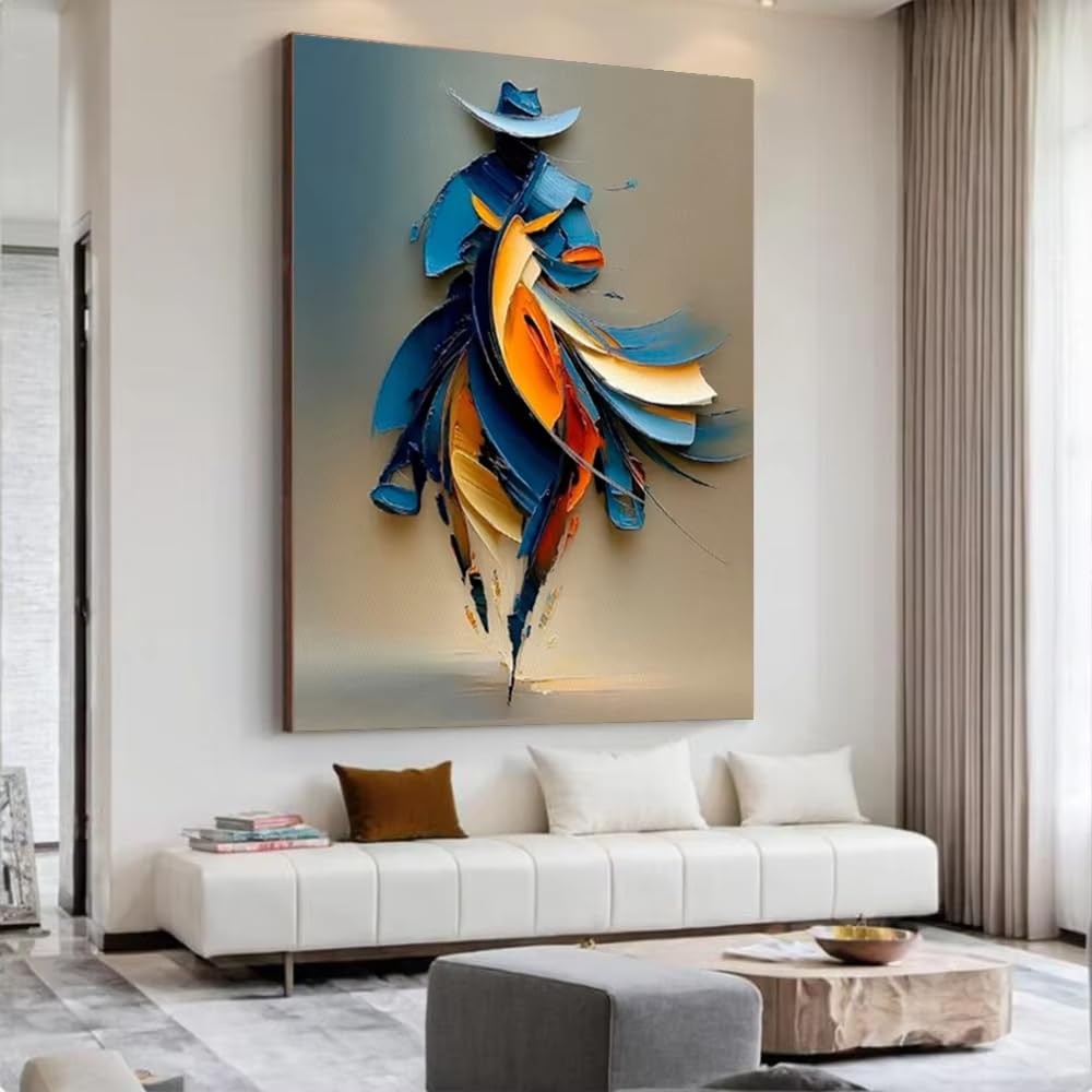 XIANGPEIFBH Abstract Western Cowboy Mural - Neutral Texture Canvas, Abstract Painting, Ultra Large Minimalist Decoration((50x70cm/20x28in)/Unframed)
