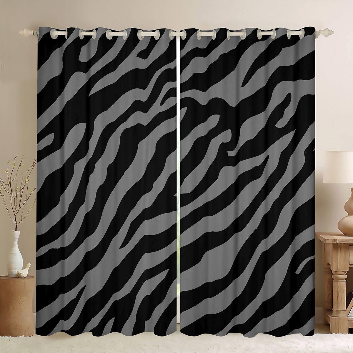 Rideau occultant zèbre noir gris 140x245 cm imprimé animal