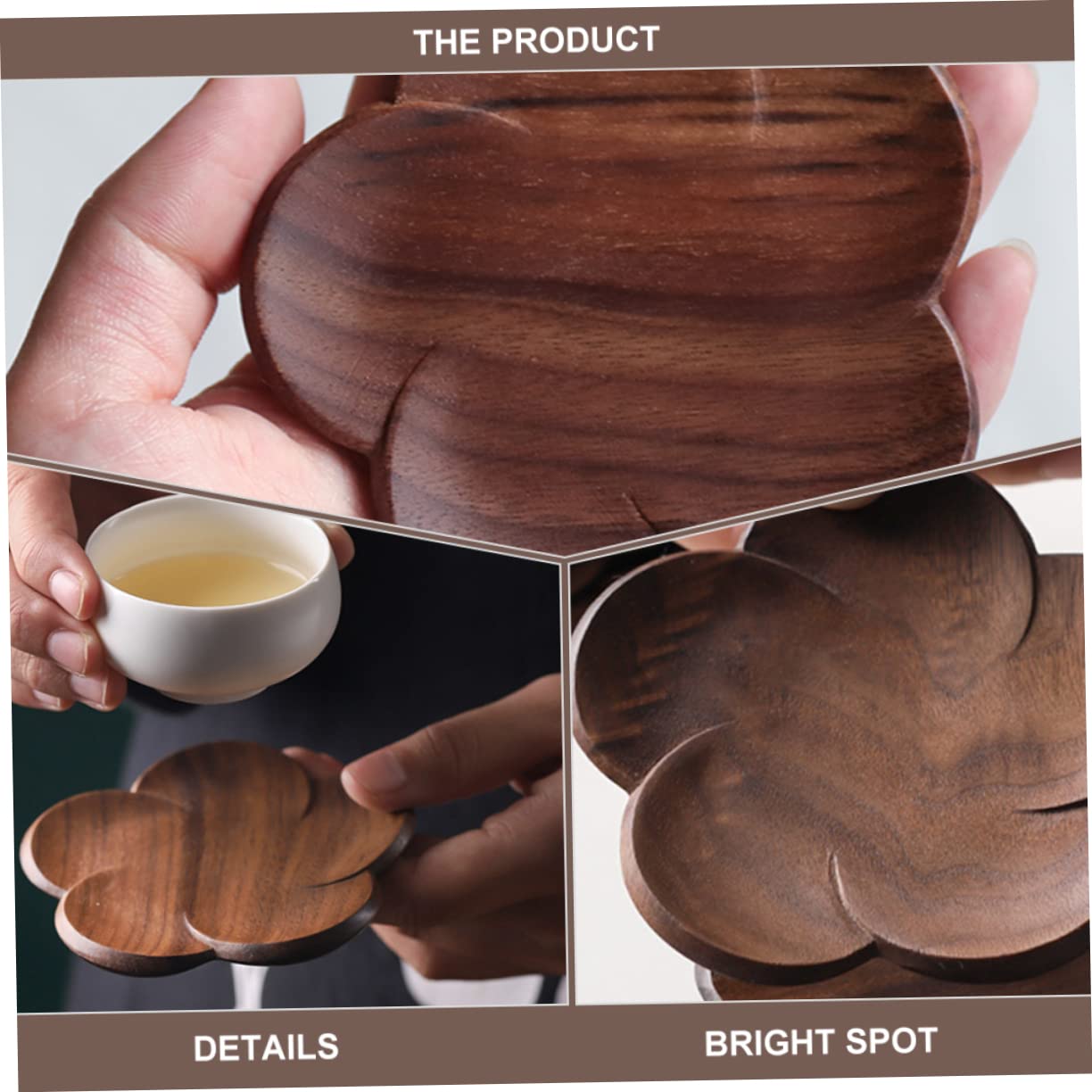 Posavasos de Nogal en Forma de Pétalo 4 Piezas Marrón | Taza de Té y Mug, Protege Encimera y Mesa, Uso en Estudio y Dormitorio, Estilo Decorativo Artístico