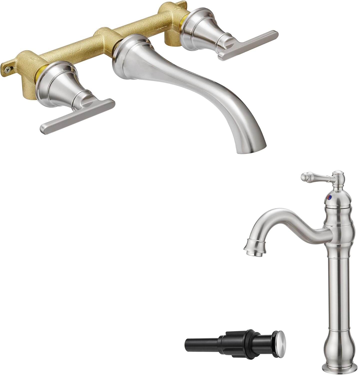 Brass Wall Mount Tub Filler High Flow 8" Spout Reach Brushed Nickel Bathtub Faucet, Single Handle Bathroom Faucet, Brass Vessel Sink Faucet 360 Degree Swivel Tall Bathroom Sink Faucet 1 Hole