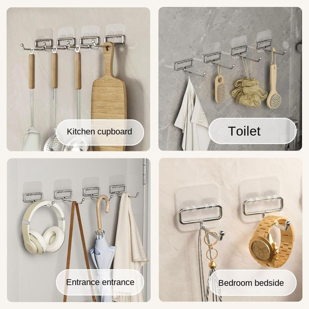 Creative Home Wall Hanger Self Adhesive Punch/Punch Free Wall Hanger Hook Hanging Rack Stainless Steel Clothes Hook(Size 1)