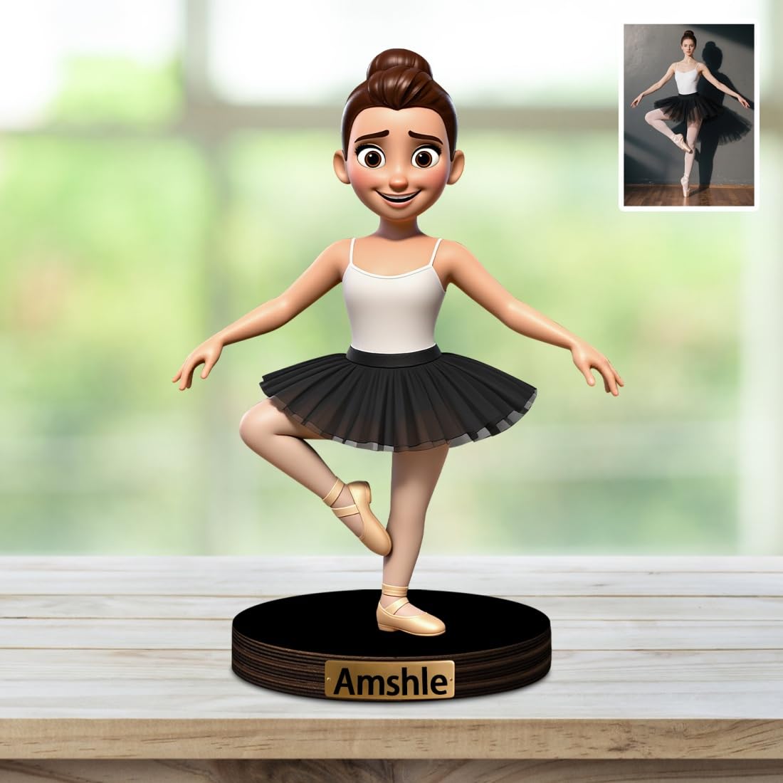 Pmcbneu Personalized Ballerina Sculpture Ornament with Name Custom Photo Ballet Girl Figurine Sign Cartoon Portrait Plaque Acrylic Ballet Dance 2D Flat Ornament Gift for Kids Women Xmas Birthday,01