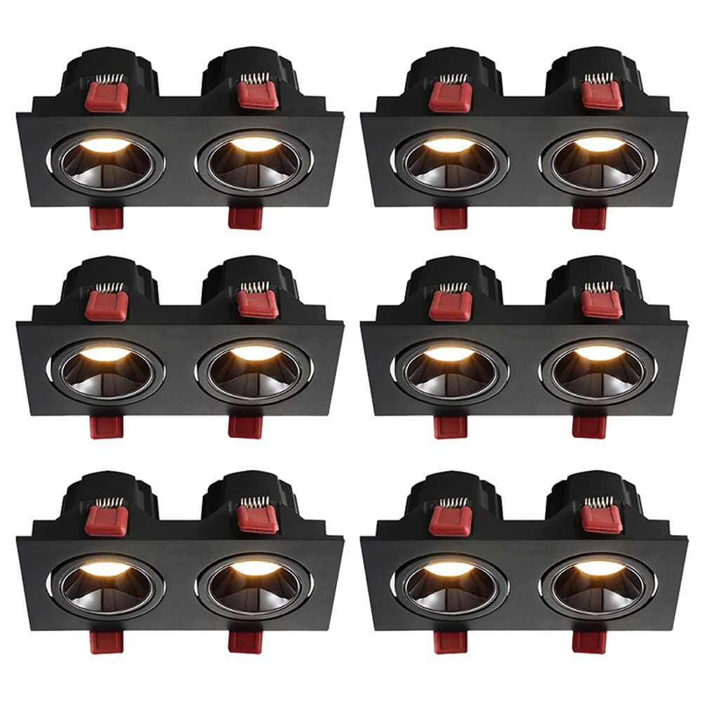 GTHTUHFD 6 Pack Led Canless Recessed Lighting Black Double Head Ceiling Downlight Lights 7W,12W Eyeball Ceilling Spotlights Rectangle Anti-Glare Trim -3 Color Temperature,12w-4000k