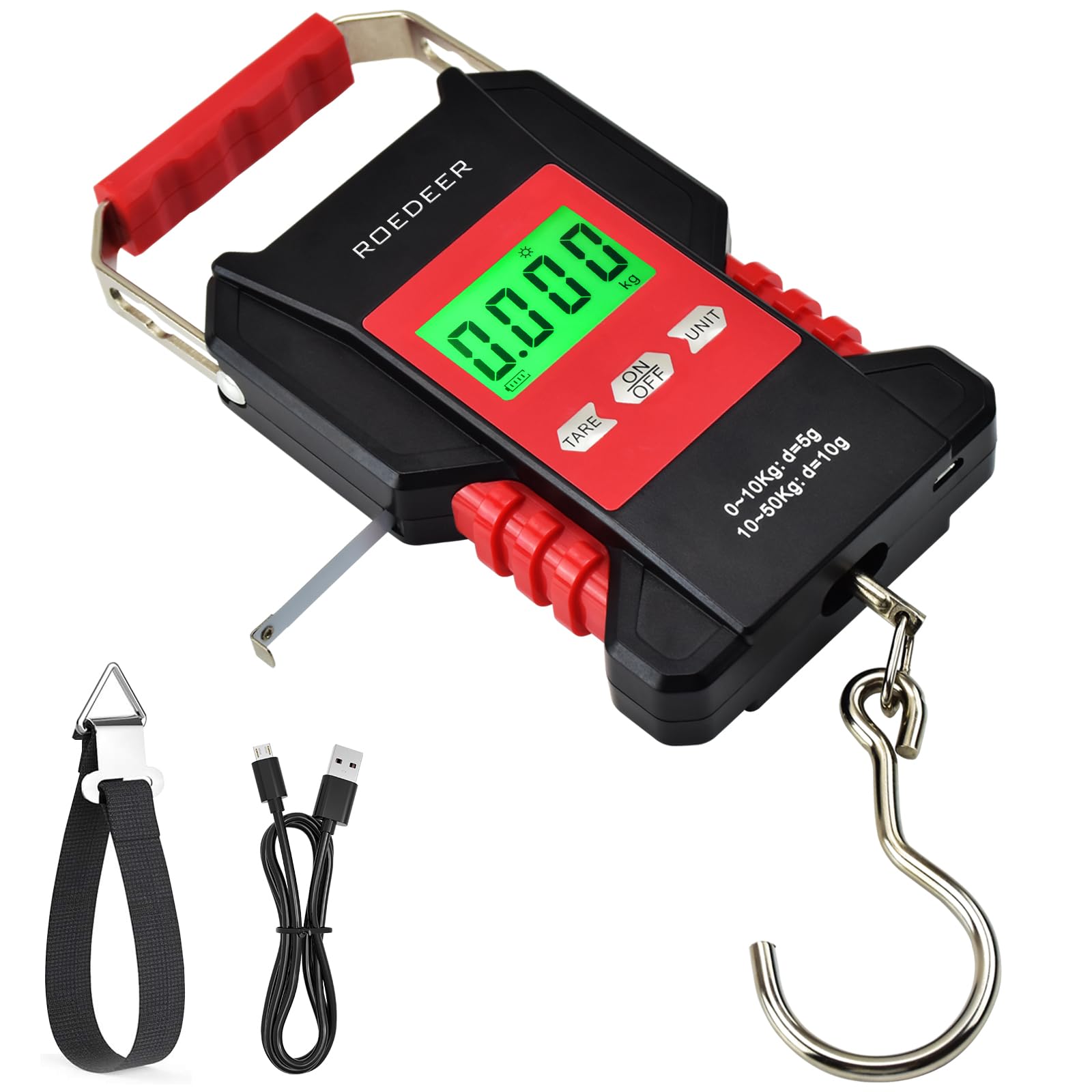 ROEDEERROEDEER Digital Fish Scale with Backlit LCD Display, Waterproof Fishing Scale with Ruler, 110lb/50kg Fish Weight Scale, Dual Power Supply Mode Fish Weigher, Handheld Fish Scale for Home and Outdoor