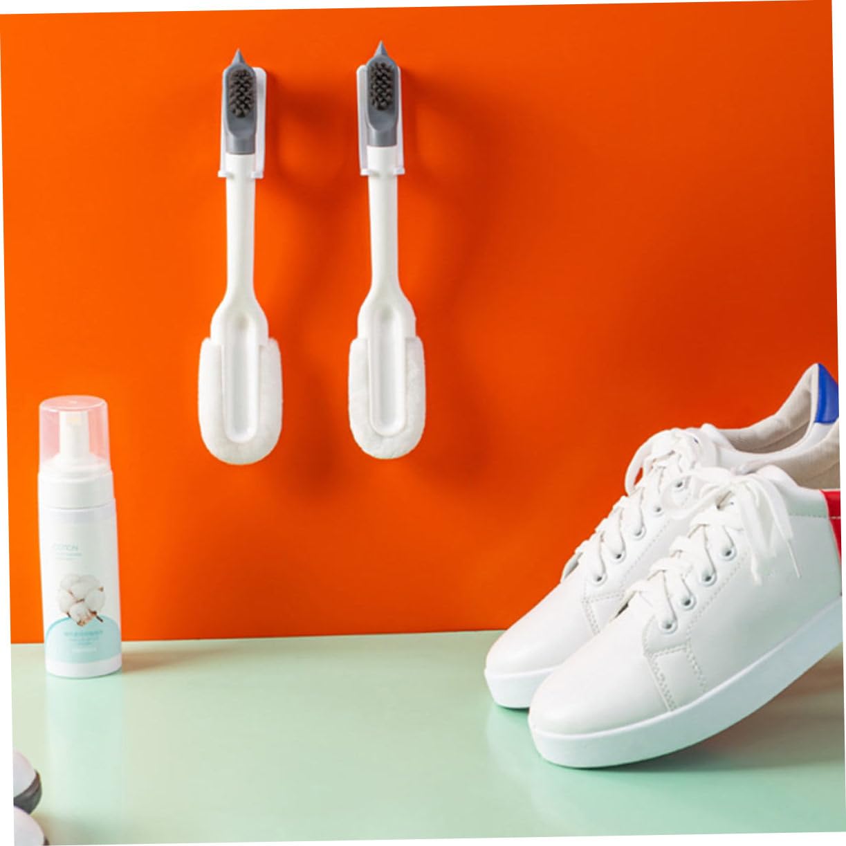 FRCOLOR 3pezzi Spazzola Multifunzionale Per Pulizia Scarpe Con Manico Lungo Accessorio Per Lavaggio Sneakers e Stivali Bianco Compatibile Calzature e Mobili
